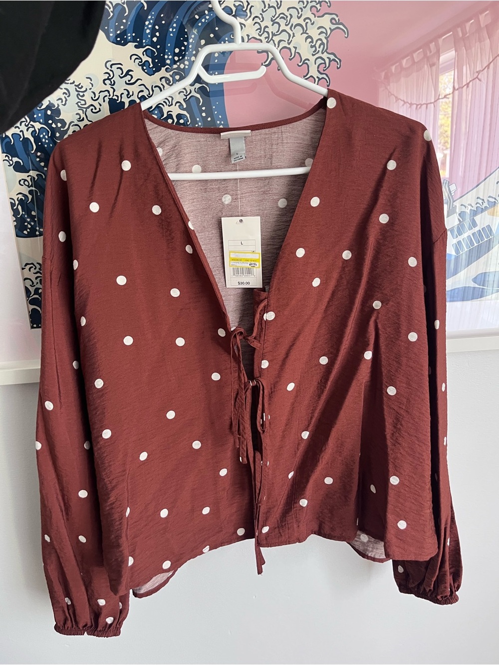 a new day Rust Polka Dot Tie-Front Blouse